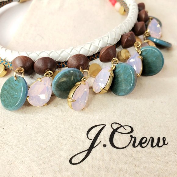 J. Crew Leather, Wood & Crystal Drops Necklace - Picture 15 of 16